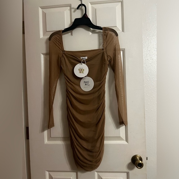 NWT Princess Polly Charvi Long Sleeve Mini Dress Beige - Picture 2 of 8